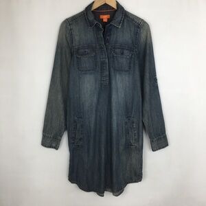 Joe Fresh Women’s Denim Shirt Dress Blue Sz S Popover Long Sleeve Pockets